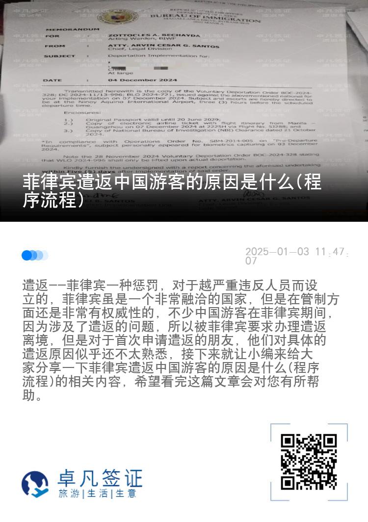 菲律宾遣返中国游客的原因是什么(程序流程)